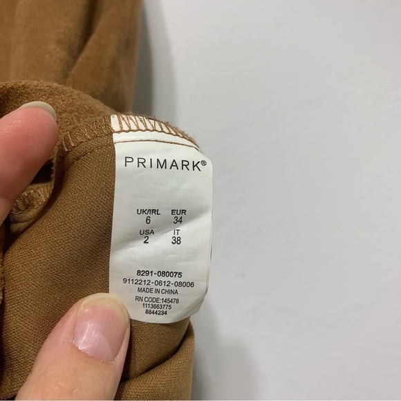 Primark Vegan Tan Brown Suede Leather Mini Skirt Exposed Silver Zipper size 2 - Picture 4 of 7